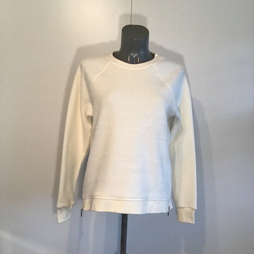 Kinesis Oversized Side Zip Crew Neck Long Sleeve Knit Plush Sweatshirt Size XS